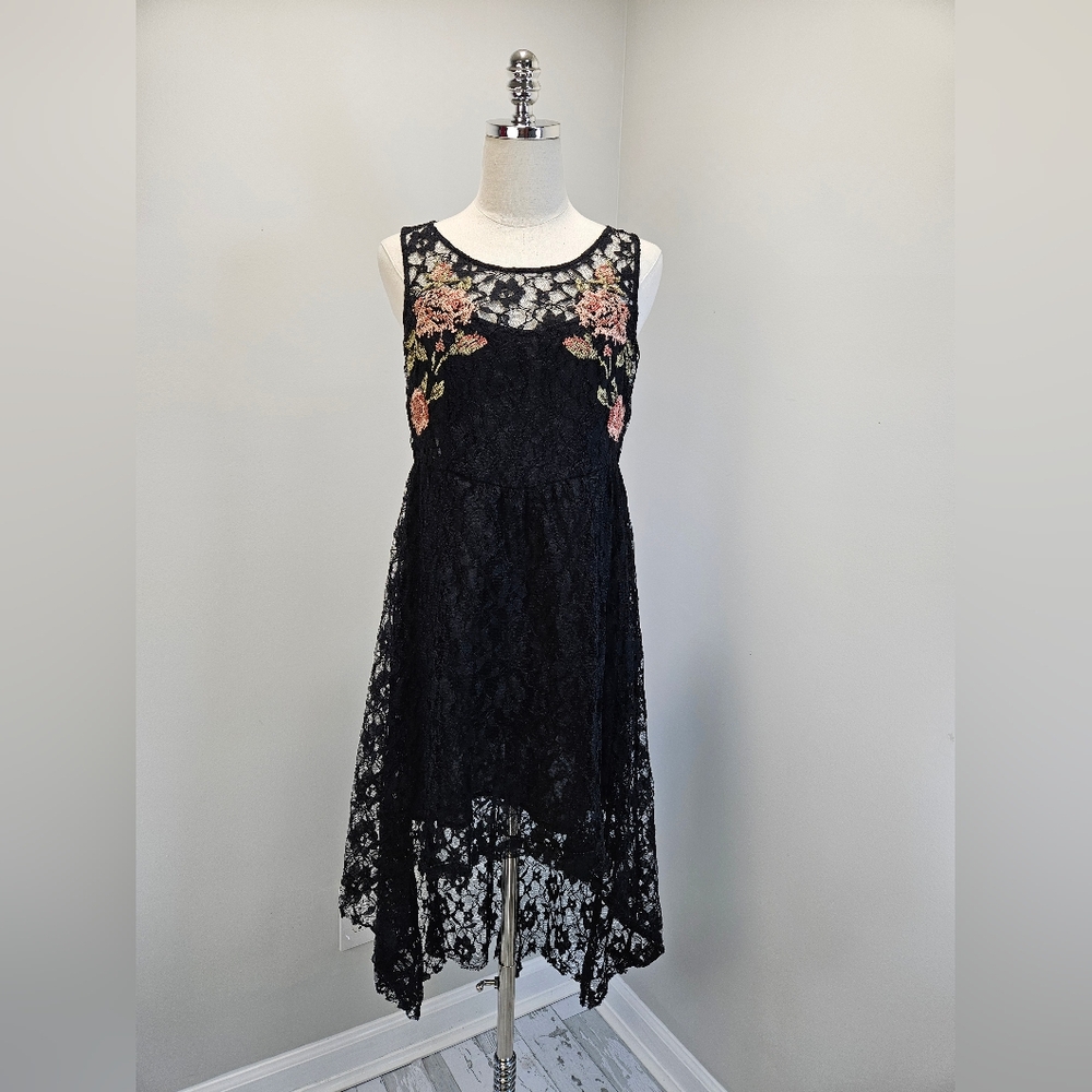 Free People Russian Nesting Doll Womens Lace Dress Medium Black